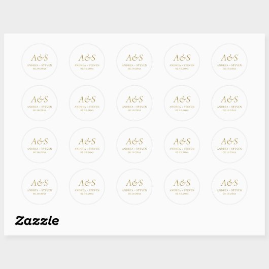 Elegant Monogram Gouden Champagne Trouwen Ronde Sticker (Vel)