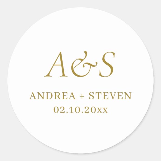 Elegant Monogram Gouden Champagne Trouwen Ronde Sticker (Voorkant)