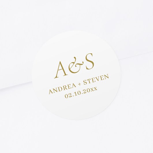 Elegant Monogram Gouden Champagne Trouwen Ronde Sticker