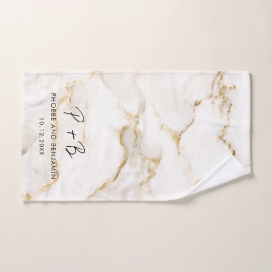 Elegant Monogram Gouden Effect Marmeren Bruiloft Handdoek (Handdoek)