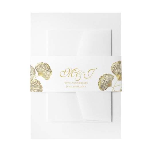 Elegant Monogram Gouden Ginkgo Biloba bladeren Uitnodigingen Wikkel (Voorkant Voorbeeld)