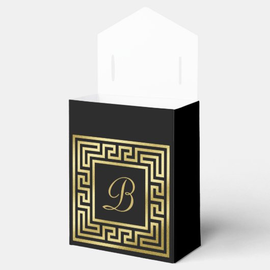 Elegant Monogram Gouden Glitter Griekse Sleutel Zw Bedankdoosjes (Geopend)