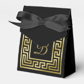 Elegant Monogram Gouden Glitter Griekse Sleutel Zw Bedankdoosjes (Voorkant Zijde)