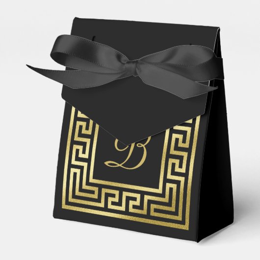 Elegant Monogram Gouden Glitter Griekse Sleutel Zw Bedankdoosjes (Voorkant Zijde)