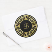 Elegant Monogram Gouden Glitter Griekse Sleutel Zw Ronde Sticker (Envelop)