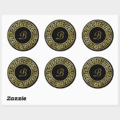 Elegant Monogram Gouden Glitter Griekse Sleutel Zw Ronde Sticker (Vel)