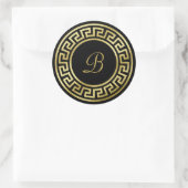 Elegant Monogram Gouden Glitter Griekse Sleutel Zw Ronde Sticker (Tas)