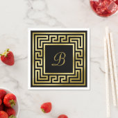 Elegant Monogram Gouden Glitter Griekse Sleutel Zw Servet (Insitu)