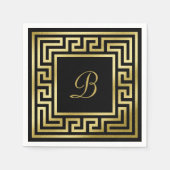 Elegant Monogram Gouden Glitter Griekse Sleutel Zw Servet (Voorkant)