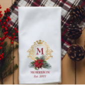 Elegant Monogram Gouden Kam Poinsettia Kerstmis Theedoek