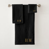 Elegant Monogram Gouden Naam Zwart Bad Handdoek (Insitu)