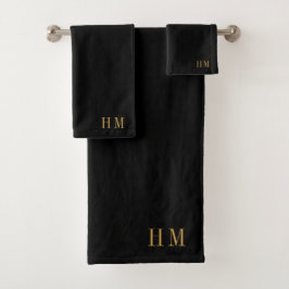 Elegant Monogram Gouden Naam Zwart Bad Handdoek