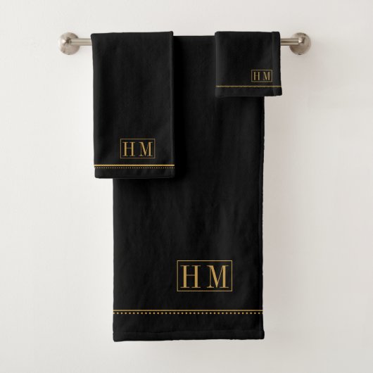 Elegant Monogram Gouden Naam Zwart Bad Handdoek (Insitu)