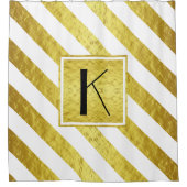 Elegant Monogram Gouden Strepen Patroon Douchegordijn (Voorkant)