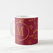 Elegant monogram goudmasala berry patroon koffiemok (Voorkant links)