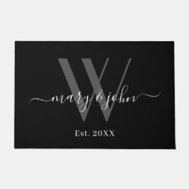 Elegant Monogram Gray Black Names Script Weddensch Deurmat