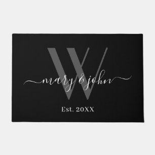 Elegant Monogram Gray Black Names Script Weddensch Deurmat