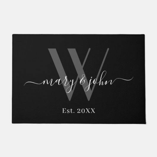 Elegant Monogram Gray Black Names Script Weddensch Deurmat (Voorkant)