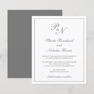 Elegant Monogram Gray Budget Weddenschap Uitnodigi