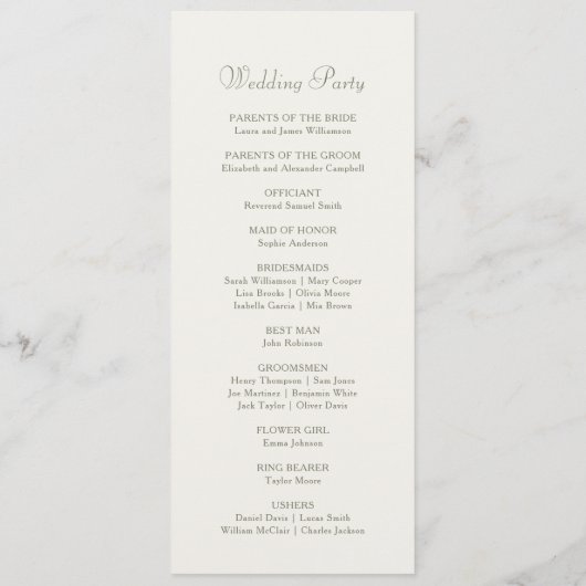 Elegant Monogram Green Cream Wedding Timeline Flat Programmakaart (Achterkant)