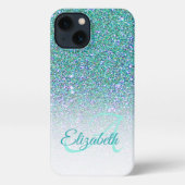 Elegant Monogram Green Glitter Ombre Voornaam iPhone Hoesje (Achterkant)