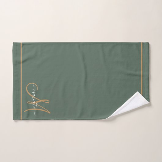 Elegant Monogram Green Gold Script Name  Bad Handdoek (Handdoek)