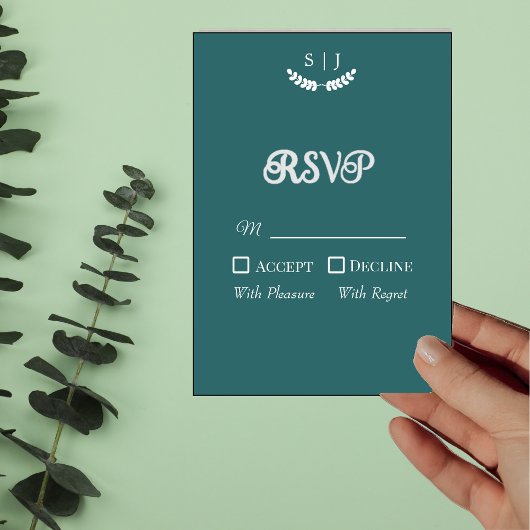 Elegant Monogram Green Jewel Tone RSVP-kaart Kaart