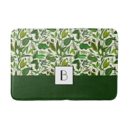 Elegant Monogram Green Leaves Pattern Badmat