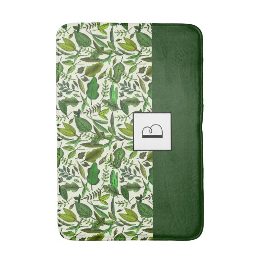 Elegant Monogram Green Leaves Pattern Badmat (Voorkant Verticaal)