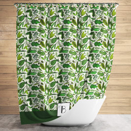 Elegant Monogram Green Leaves Pattern Douchegordijn