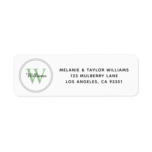 Elegant Monogram Green Return Address Label (Voorkant)