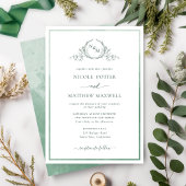 Elegant Monogram Green Waterverf Wedding Invitati Kaart