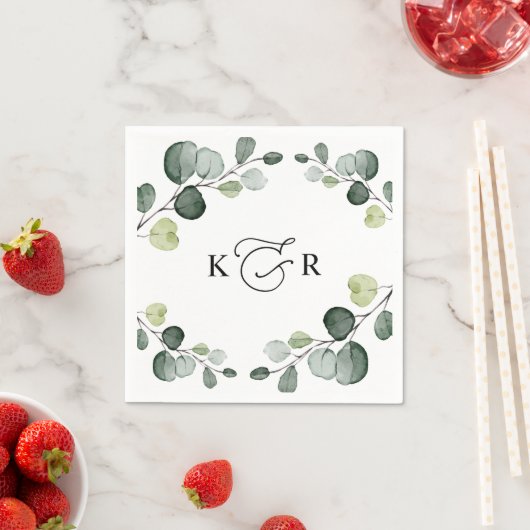 Elegant Monogram Greenery Eucalyptus Persoonlijk Servet (Insitu)