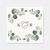 Elegant Monogram Greenery Eucalyptus Persoonlijk Servet (Voorkant)