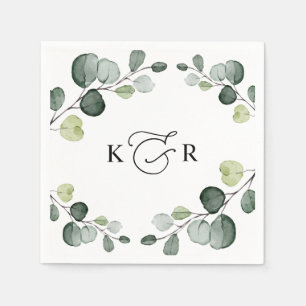 Elegant Monogram Greenery Eucalyptus Persoonlijk Servet