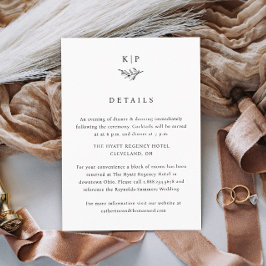 Elegant Monogram Greenery Leaves Wedding Details Informatiekaartje