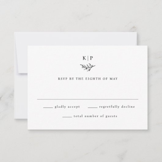 Elegant Monogram Greenery Leaves Wedding RSVP Kaartje (Voorkant)