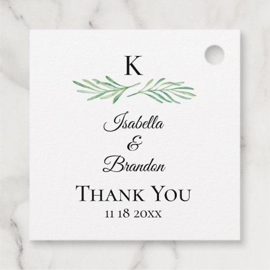Elegant Monogram Greenery Wedding Bedankjes Labels (Achterkant)
