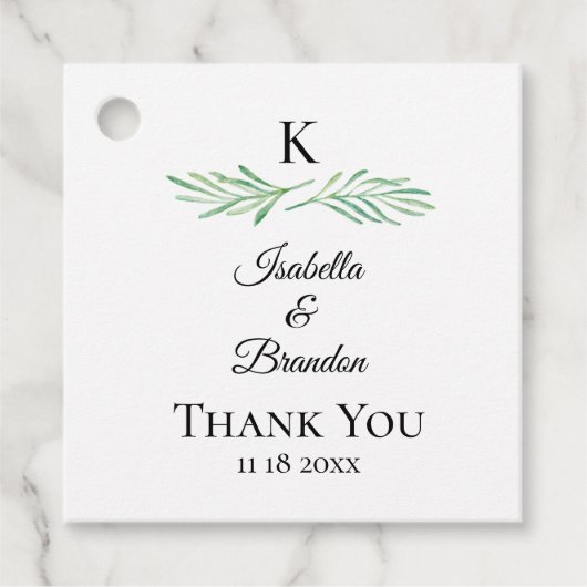 Elegant Monogram Greenery Wedding Bedankjes Labels (Voorkant)