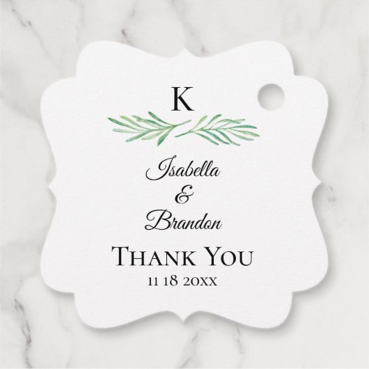 Elegant Monogram Greenery Wedding Bedankjes Labels (Achterkant)