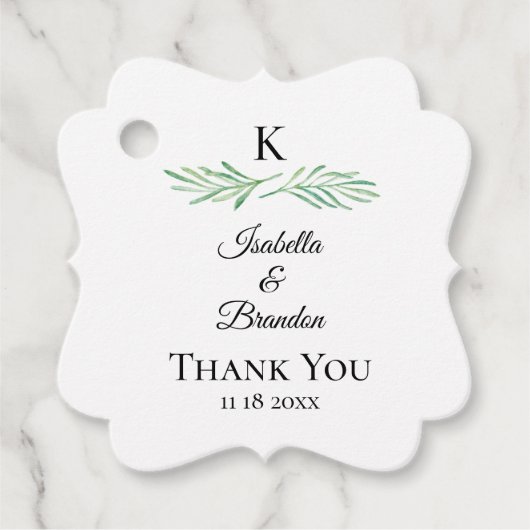Elegant Monogram Greenery Wedding Bedankjes Labels (Voorkant)