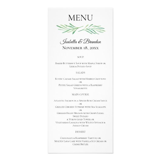Elegant Monogram Greenery Wedding Menu 2 (Voorkant)