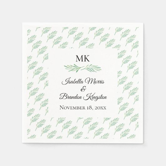 Elegant Monogram Greenery Wedding Napkin Servet (Voorkant)