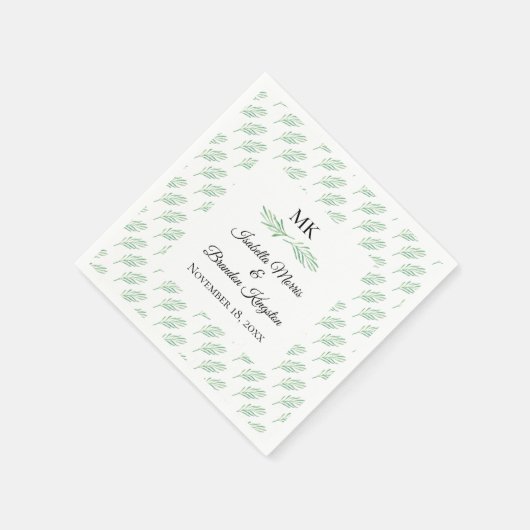Elegant Monogram Greenery Wedding Napkin Servet (Hoek)