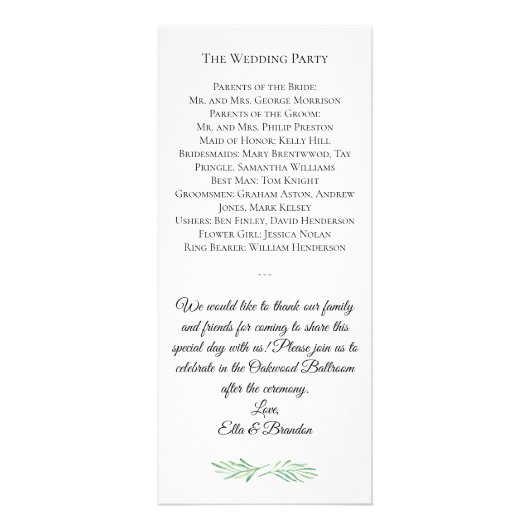 Elegant Monogram Greenery Wedding Programme 2 Reclamekaart (Achterkant)