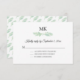 Elegant Monogram Greenery Wedding RSVP Kaart