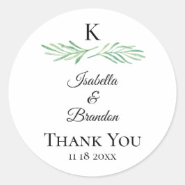 Elegant Monogram Greenery Wedding Sticker