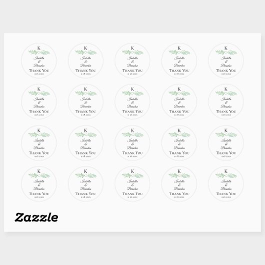 Elegant Monogram Greenery Wedding Sticker (Vel)