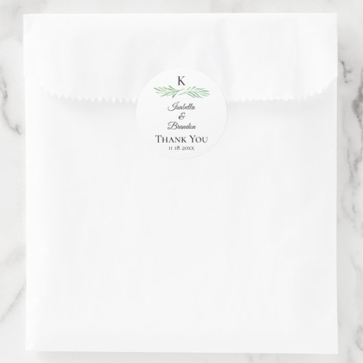 Elegant Monogram Greenery Wedding Sticker (Tas)