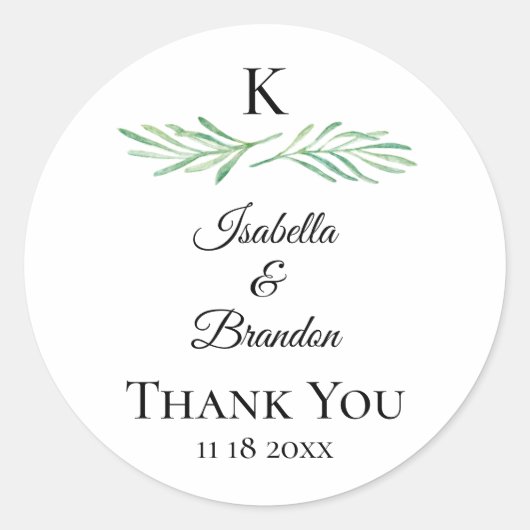 Elegant Monogram Greenery Wedding Sticker (Voorkant)